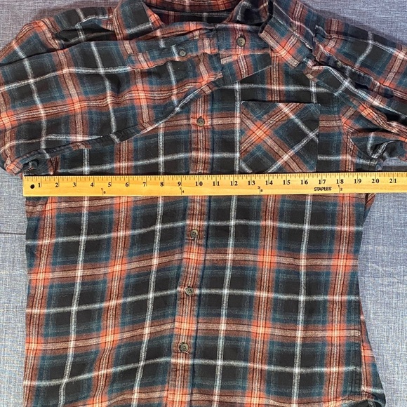Arizona Jean Co Men’s Plaid Flannel Shirt Medium Black Orange Cotton Button-Up - Picture 5 of 8